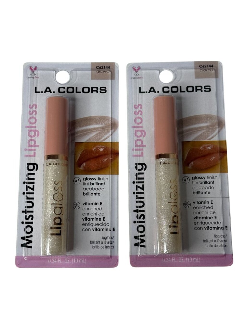 LA Colors Glazed Nude Shimmer Lip Gloss 2 Pack Moisturizing Makeup New Glam